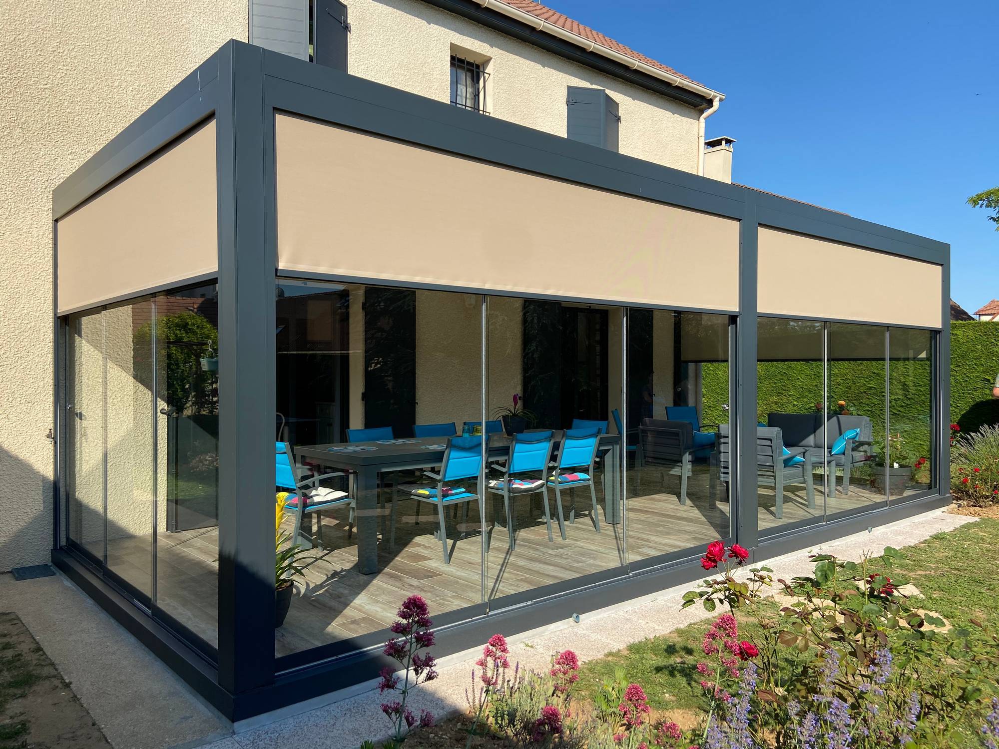 Store Screen ZIP Pergola Extérieur Électrique Sur Mesure Remise -30%